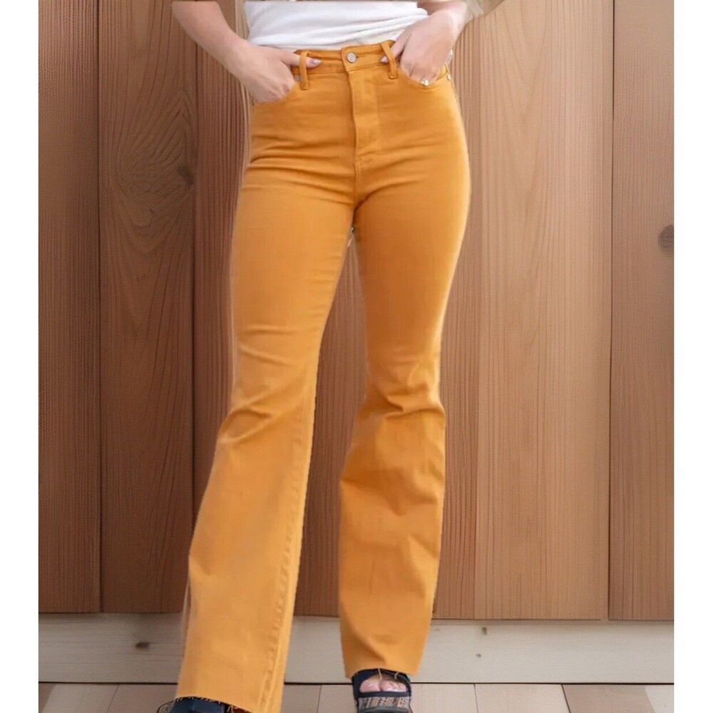 Judy Blue Marigold High Rise Tummy Control Top Flare Jeans size 16W yellow
